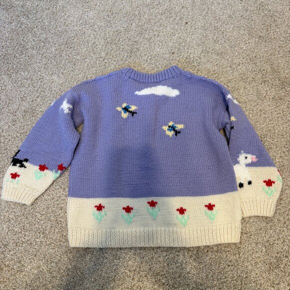 Handknit Vintage children sweater graphic cute 6 yrs purple spring cottagecore - Picture 9 of 14